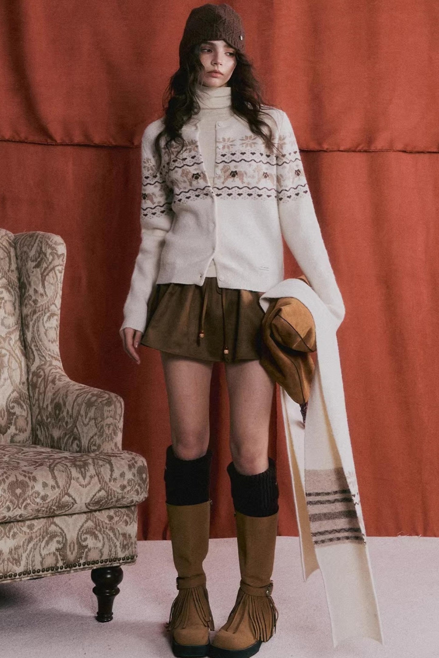 Jacquard Knit Cardigan Set