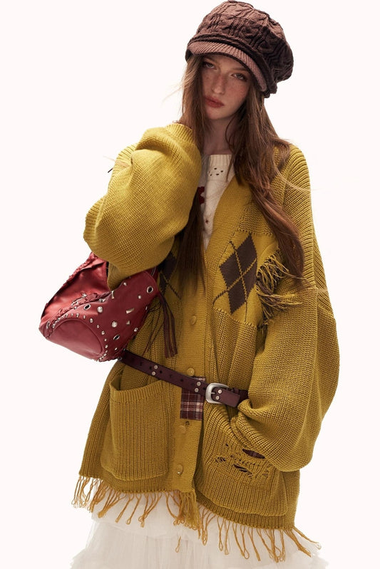 Patchwork Tassel Knit Sweater Jacket