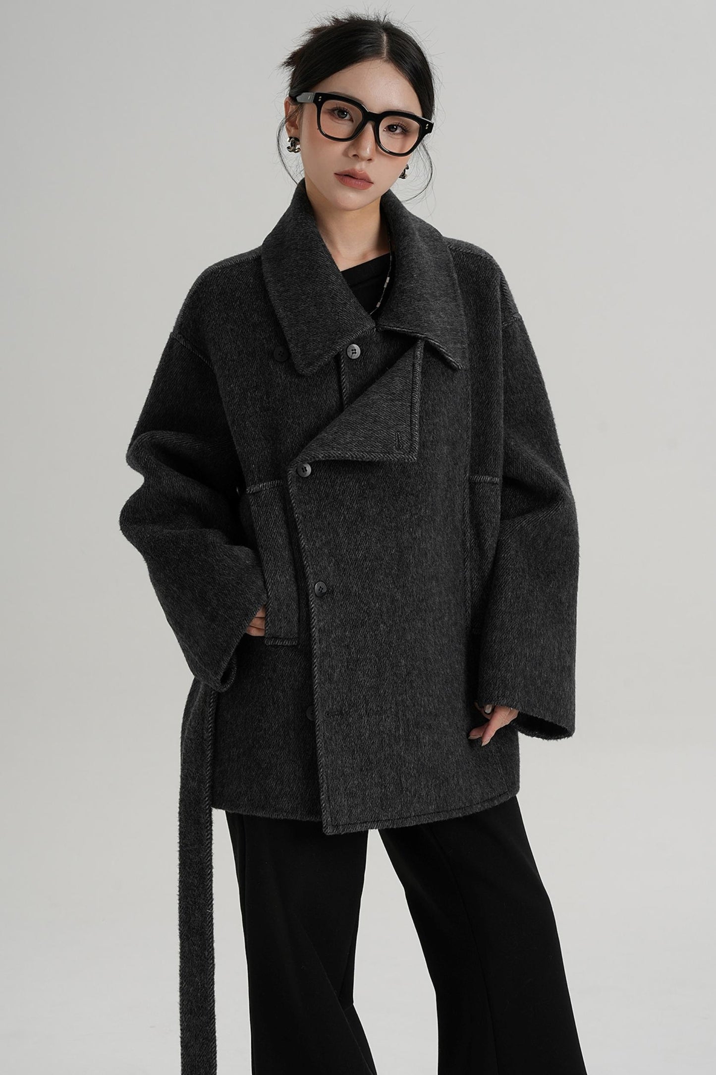 Winter Style Lace-Up Woolen Jacket