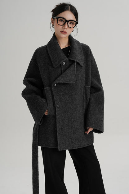 Winter Style Lace-Up Woolen Jacket