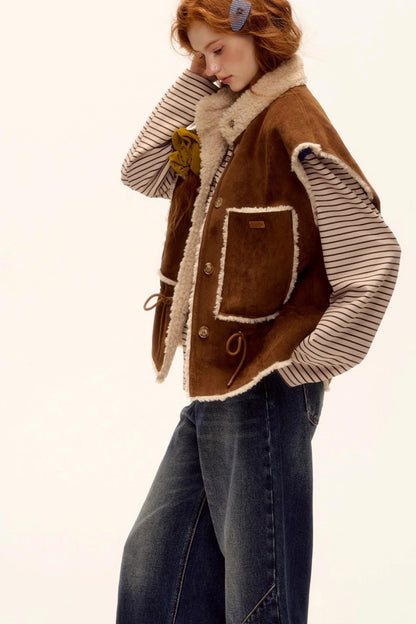 Reversible Fur Suede Vest Jacket