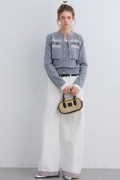 Gray Wool Knit Cardigan Set