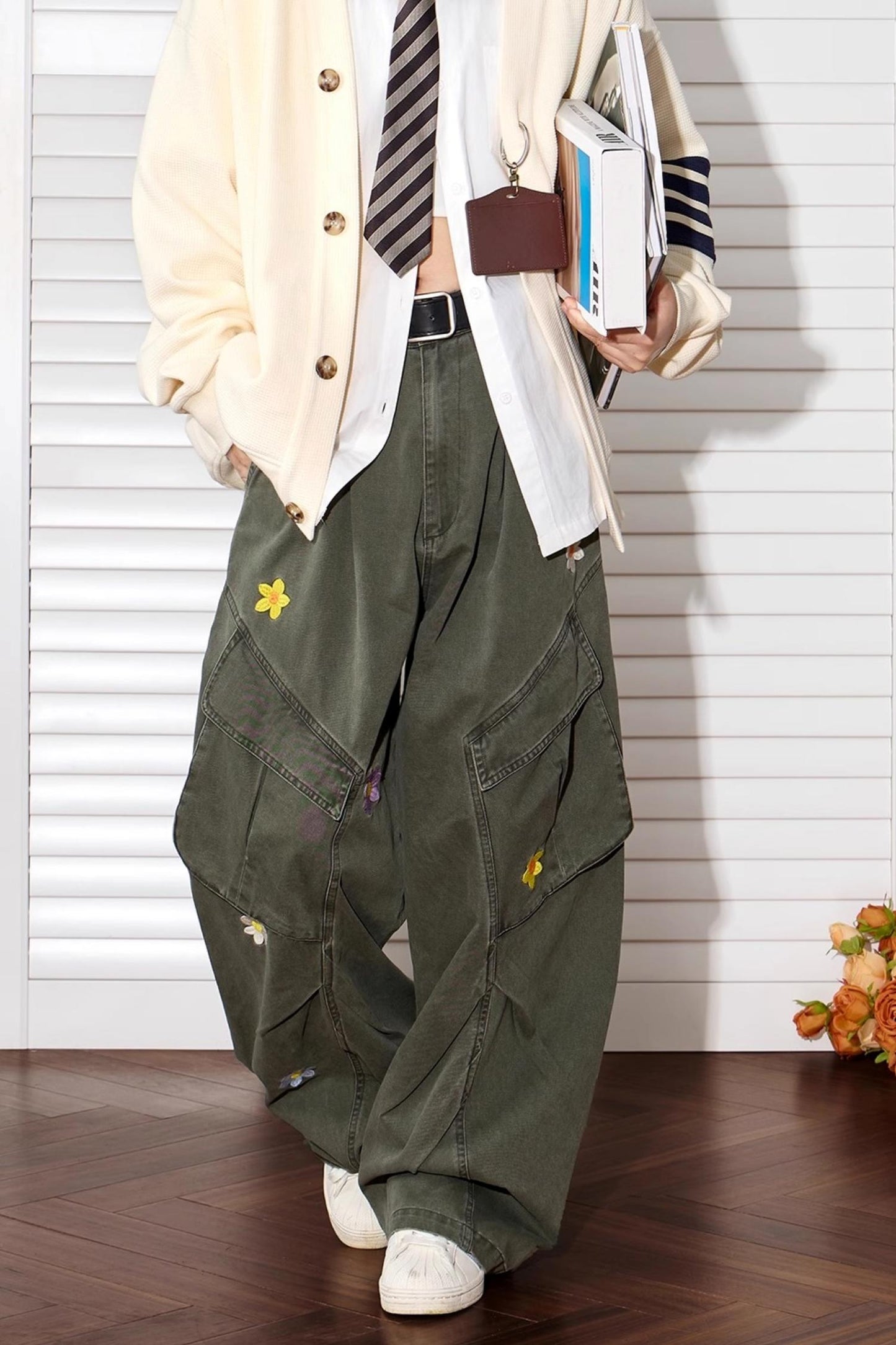 Floral Embroidered Wide-Leg Pants