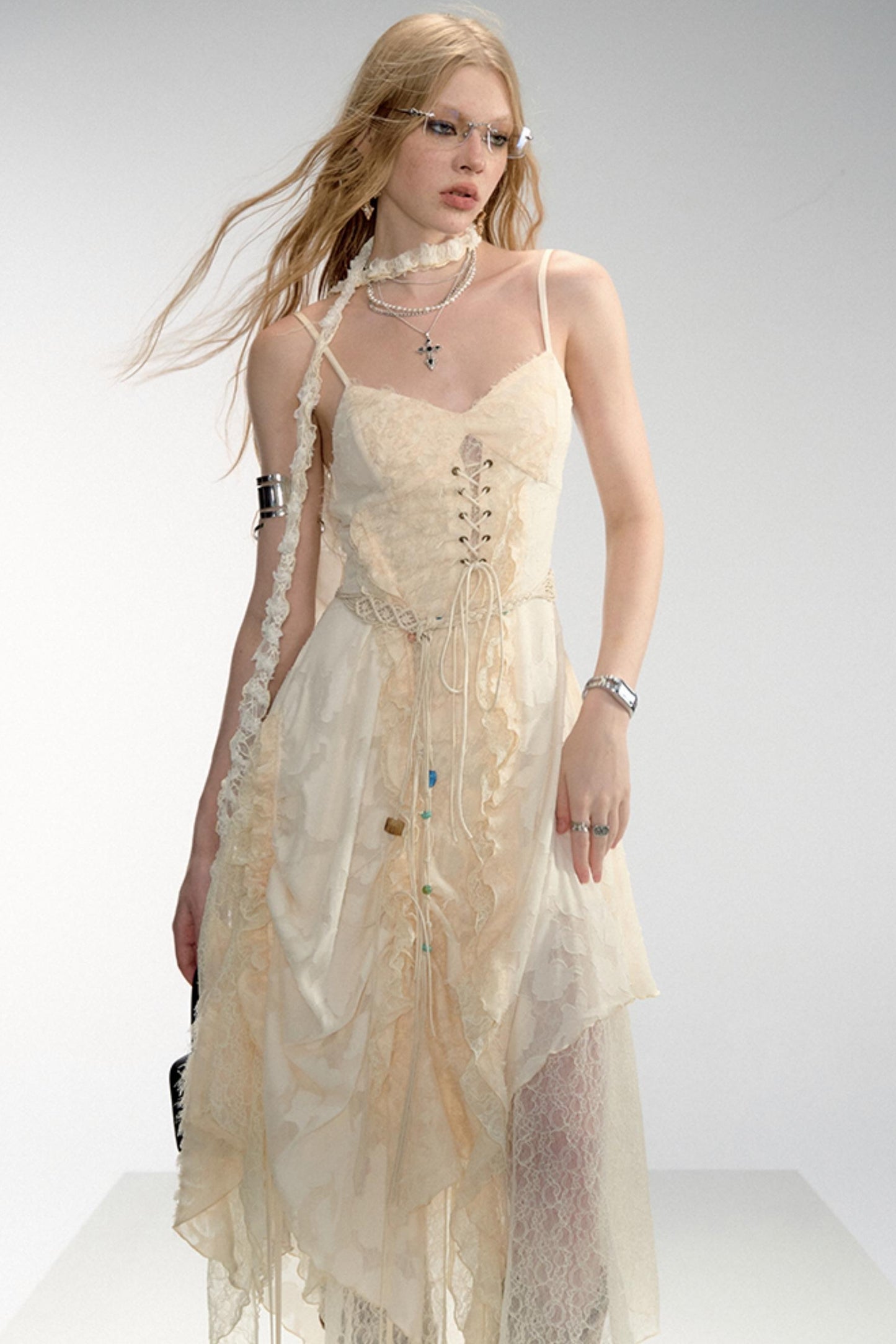 Lace Patchwork Drawstring Dress