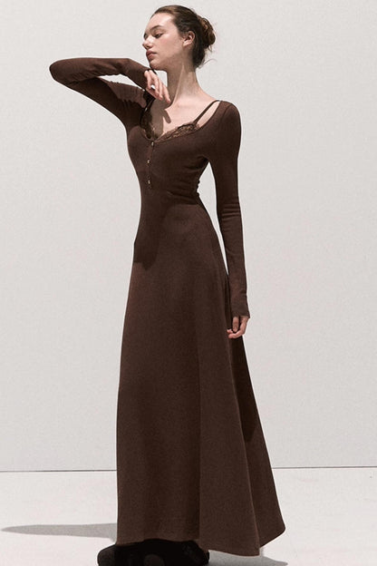 Lace Stitched Knit Waist Dress