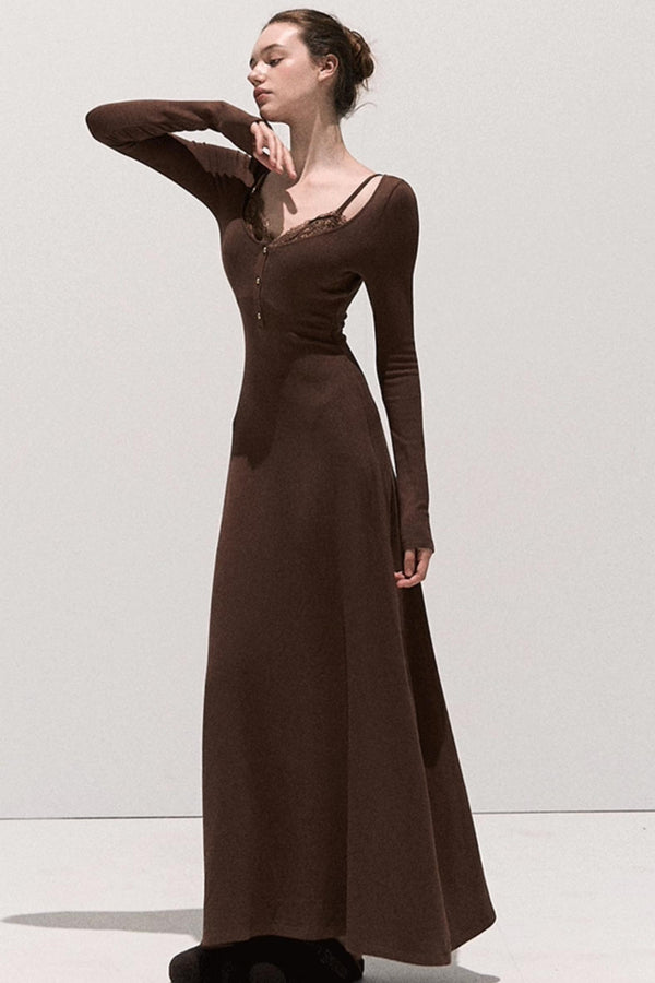 Lace Stitched Knit Waist Dress