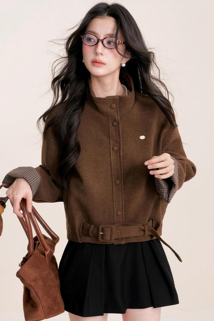 Caramel Check Woolen Jacket