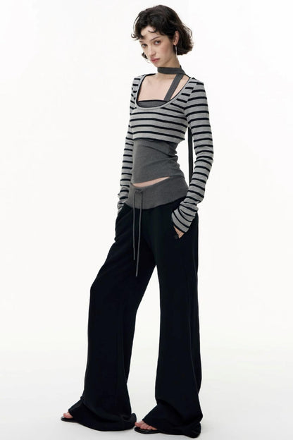 Drawstring Cotton Flared Sweatshirt Slacks