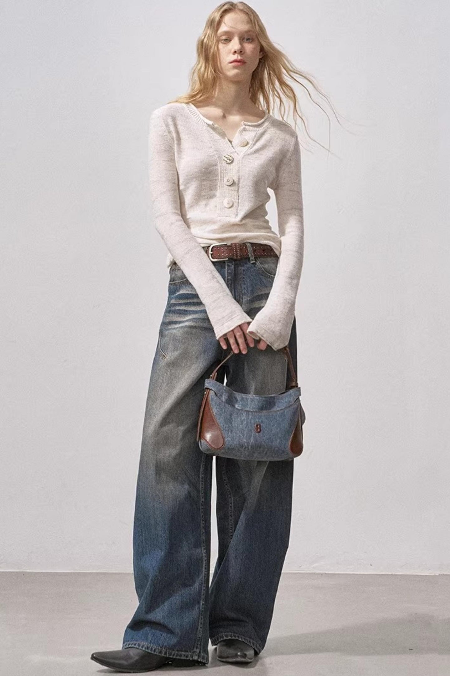 Sequin Henry Collar Knit Sweater