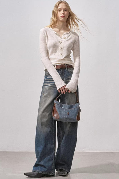 Sequin Henry Collar Knit Sweater