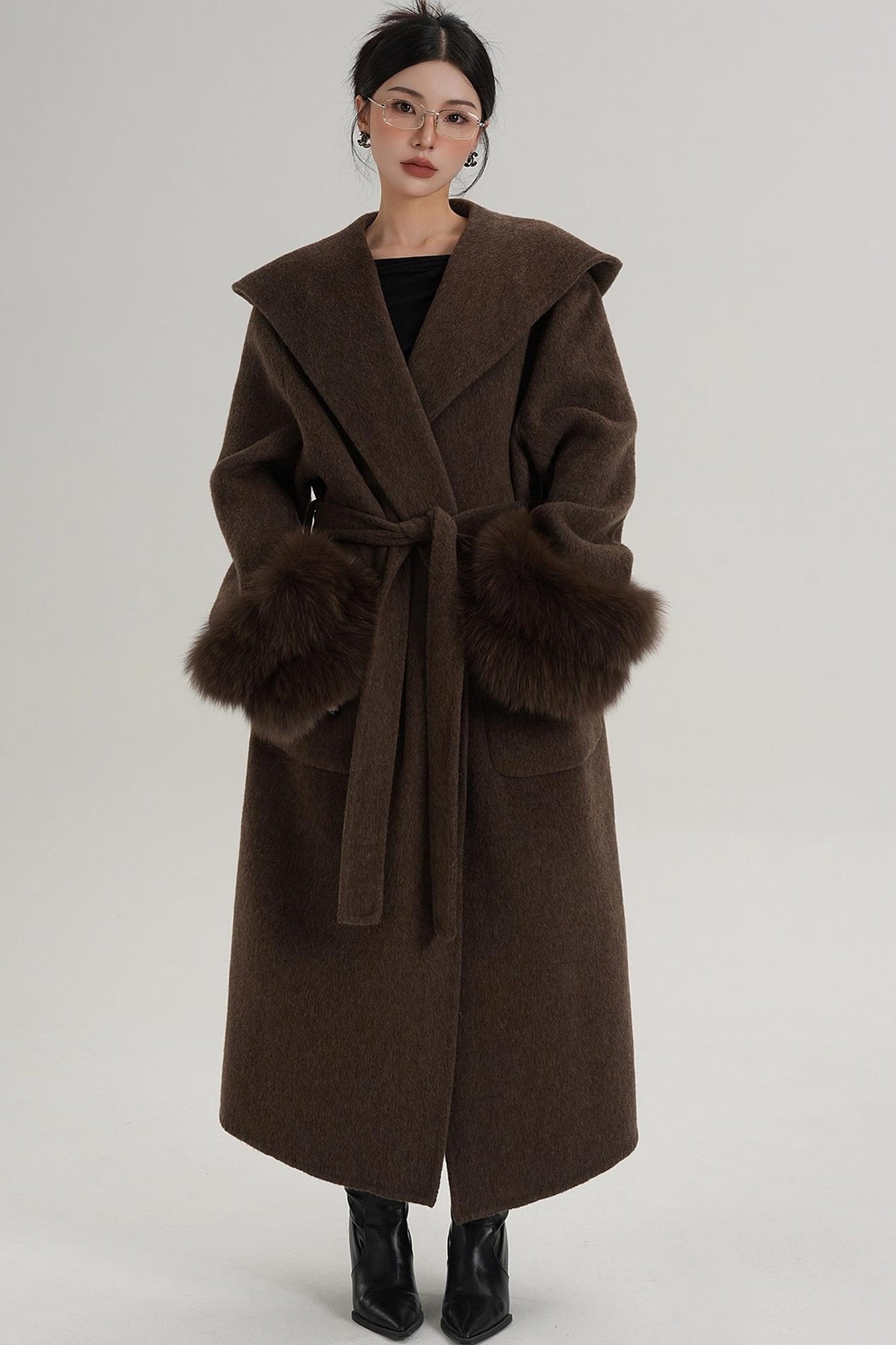 Fox Sleeve Wool Coat