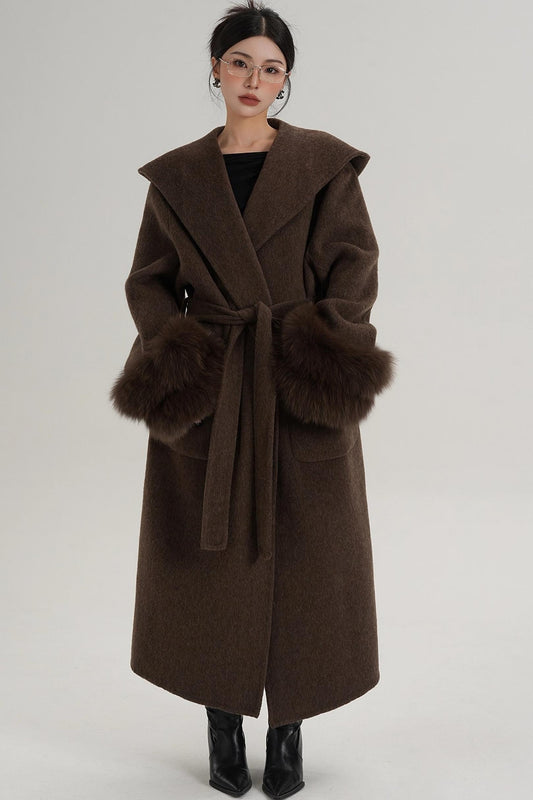 Fox Sleeve Wool Coat