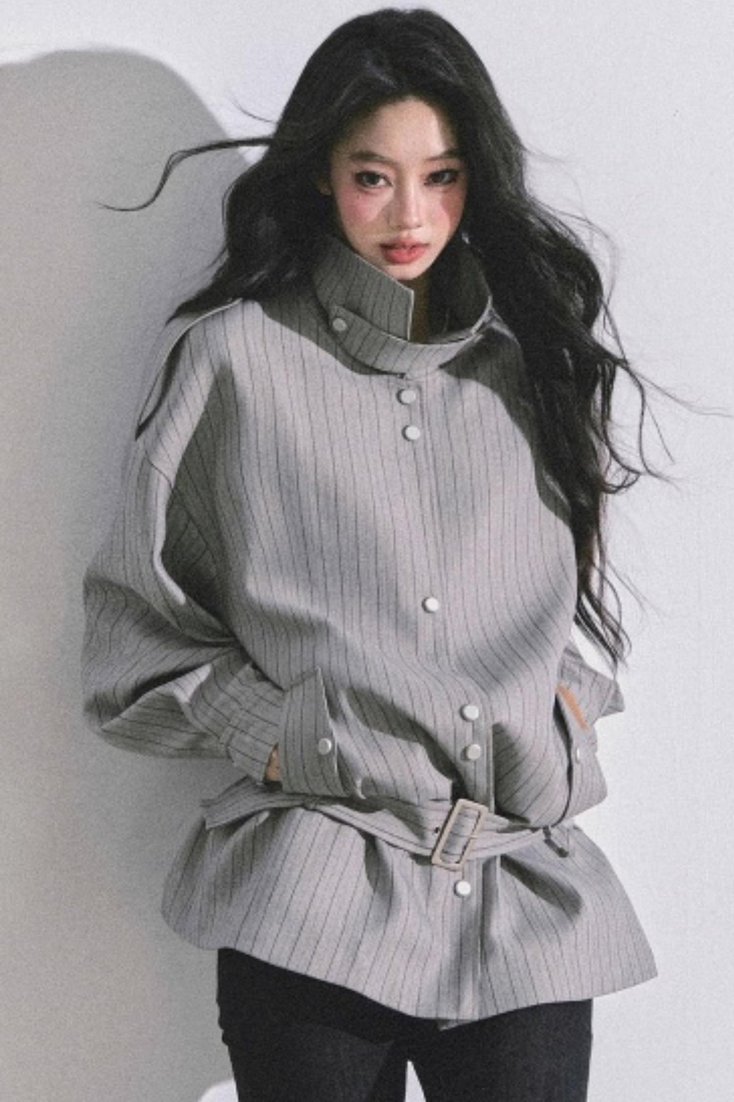 High-Neck Striped Jacket