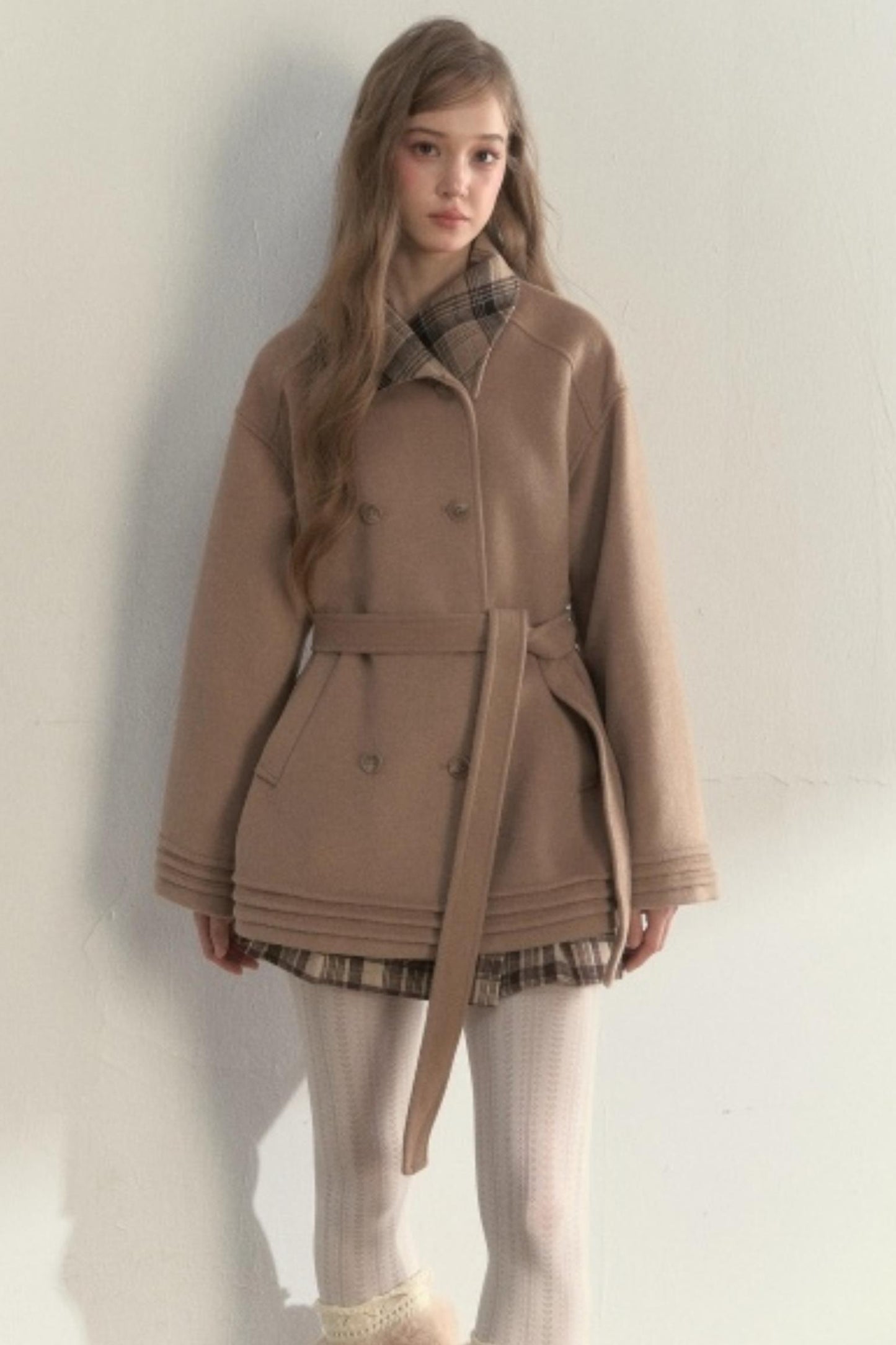 Plaid Double-Breasted Wool Coat