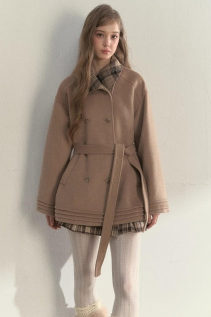 Plaid Double-Breasted Wool Coat