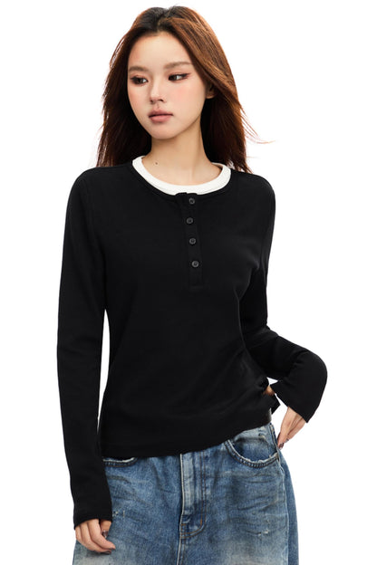 Simple Contrast Crew Neck Knit Top