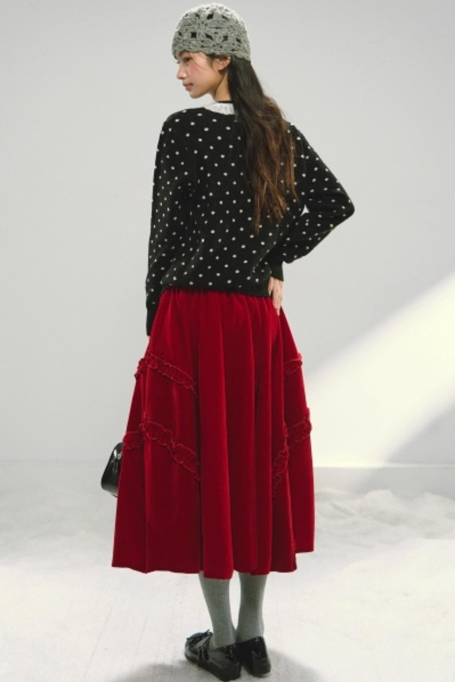 Red Velvet Ruffled Skirt