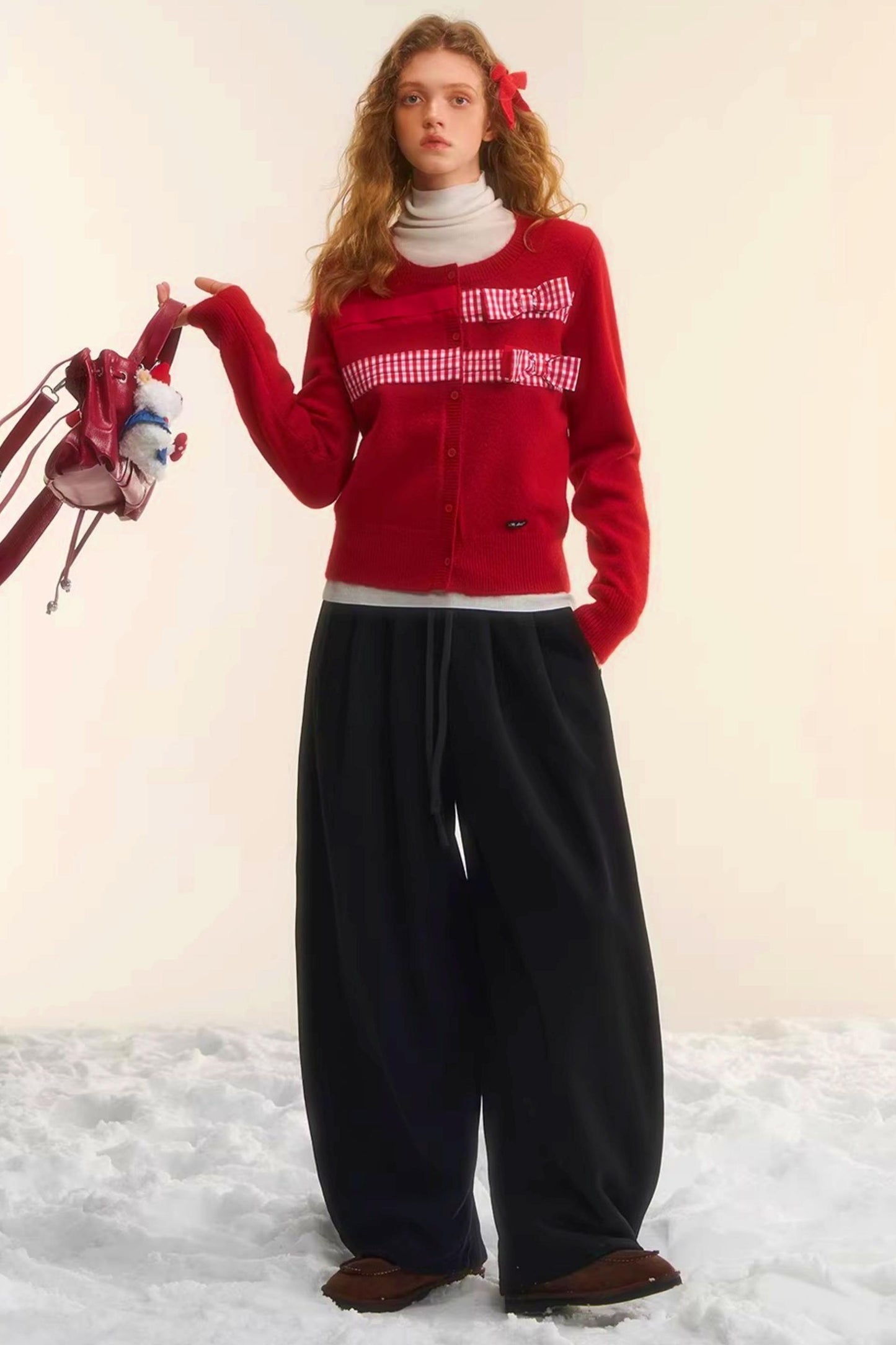 Plaid Patchwork Bow Cardigan