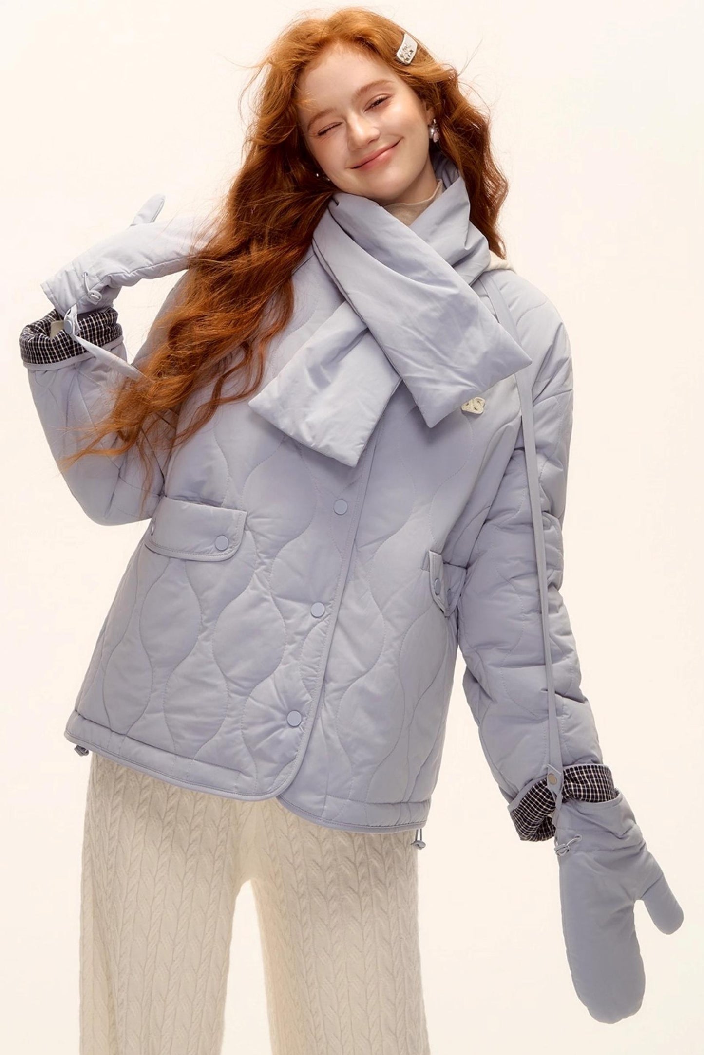 Milk Blue Plaid Cotton Jacket Set