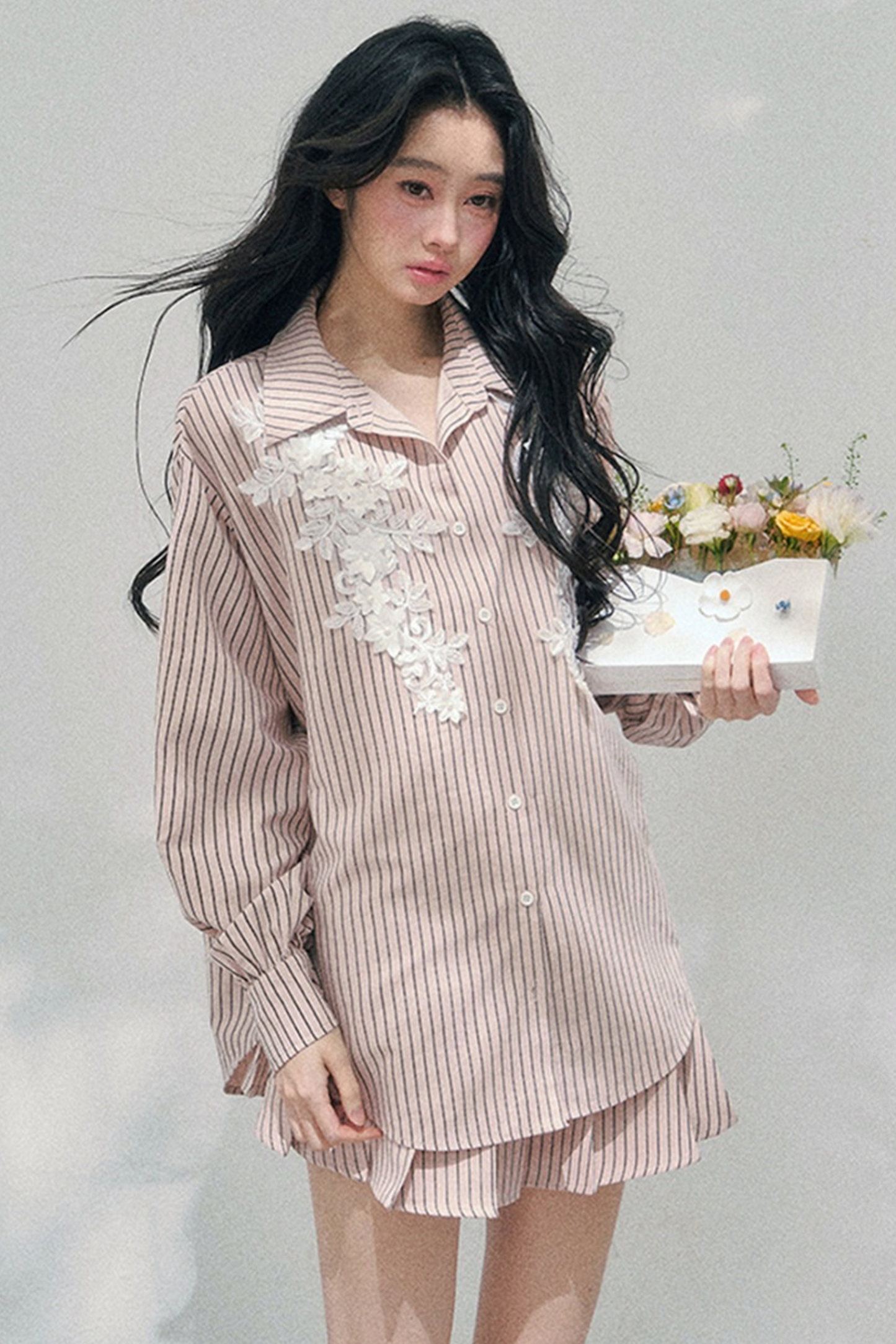 Pink Clouds Lace Shirt Skirt Set-Up