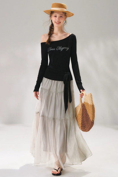 Rhinestone Embellished One-Shoulder Top