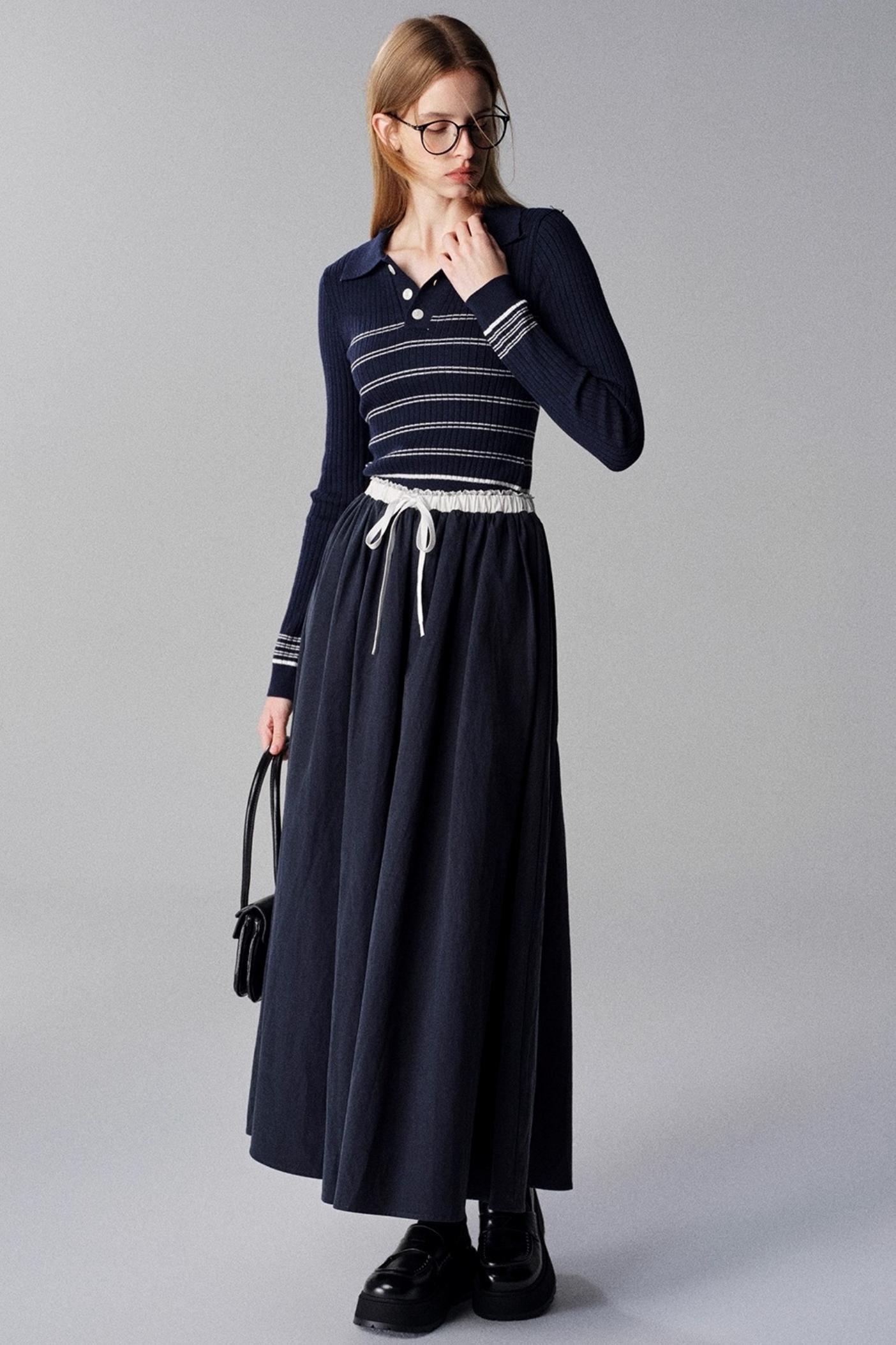 Morning Dew French Striped Long-Sleeved Top