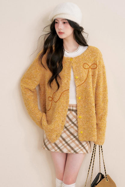 Sunset Velvet Bow knot Cardigan