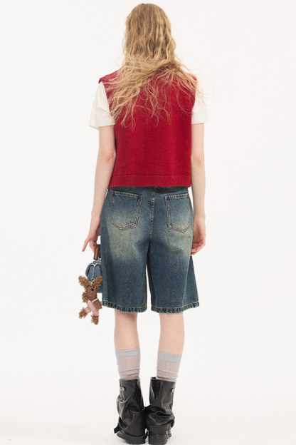 Rundhals Strickweste Cardigan