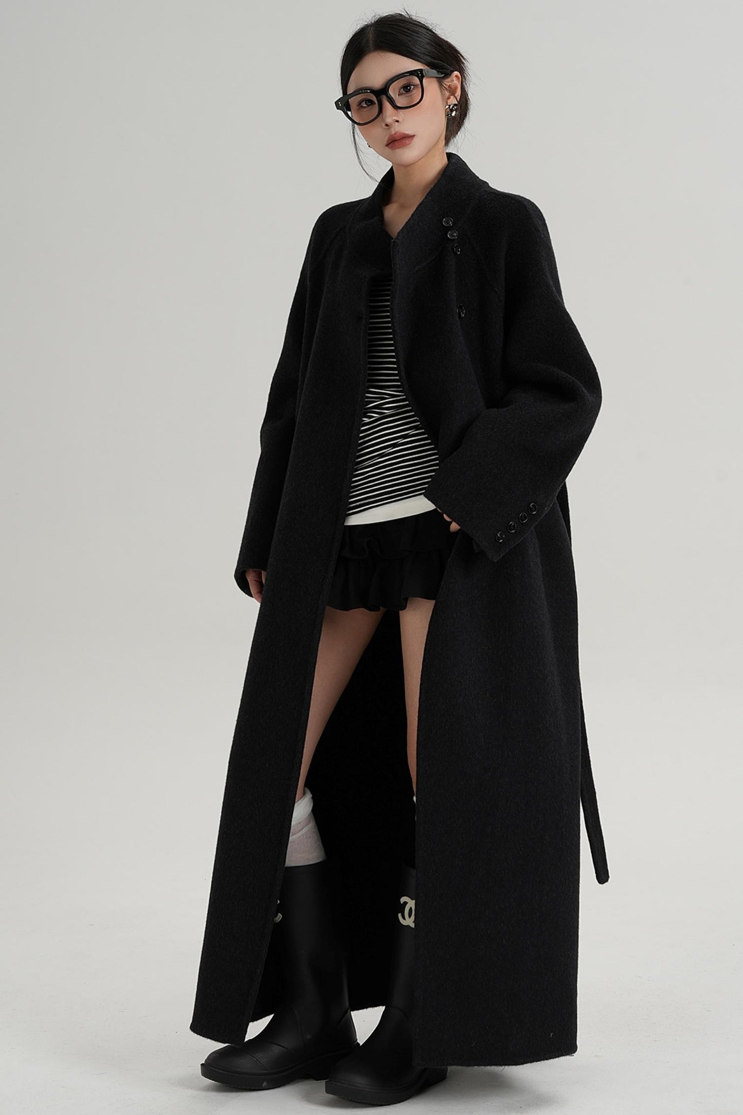 Diagonal Collar Woolen Long Coat