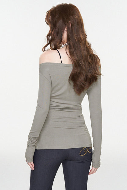 Stylish Letter Print One-Shoulder Top