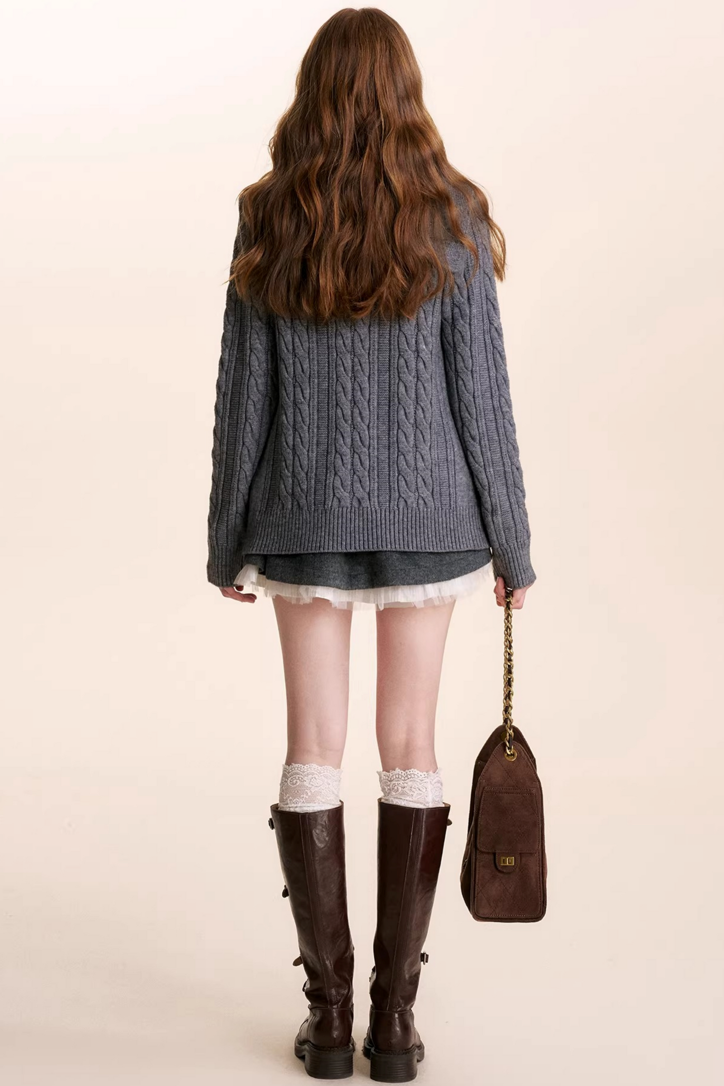 Navycore Wool Chain Embroidery Cardigan