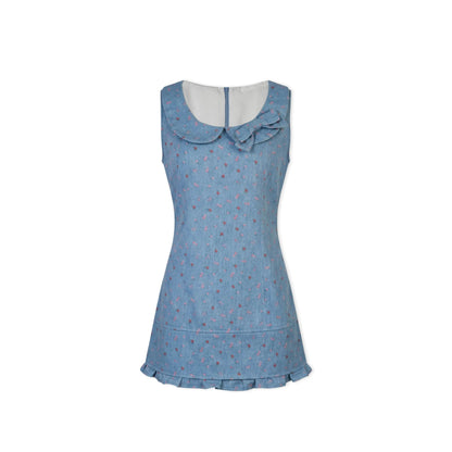 Contrast Floral Bow Collar Dress