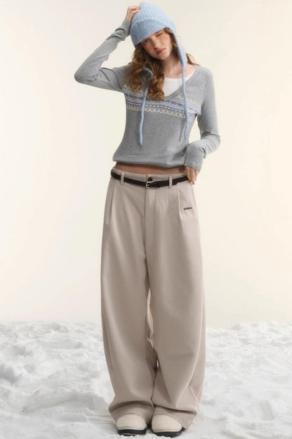 Plaid Fleece-Lined Wide-Leg Pants