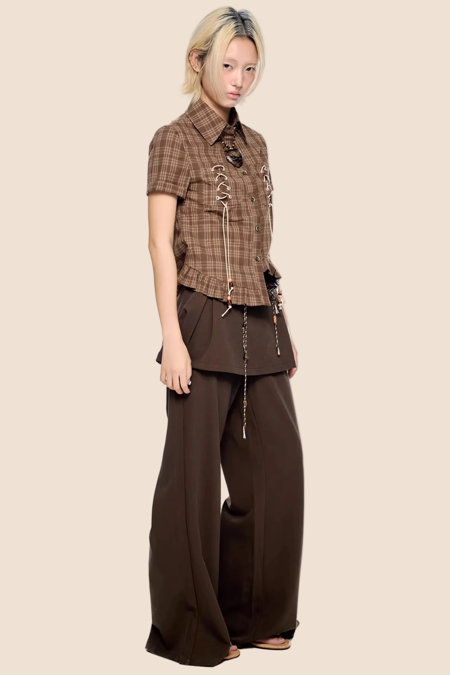 Plaid Asymmetrical Hem Blouse