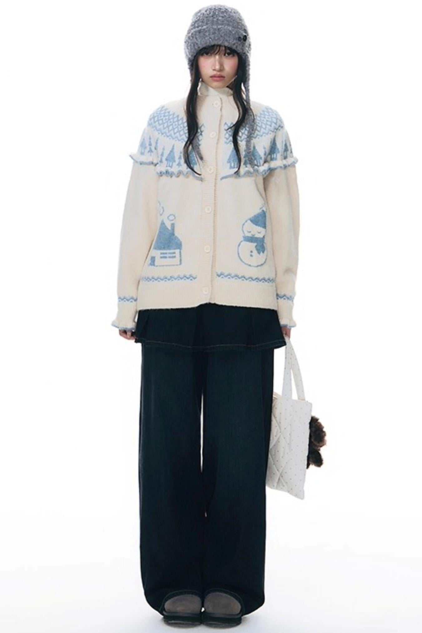 Jacquard-Winterpullover-Set-up mit Schneeansicht