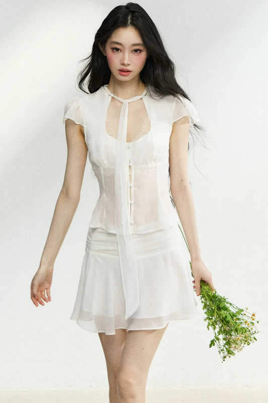 Lace-Up Waist Ruffled Skirt Set-Up