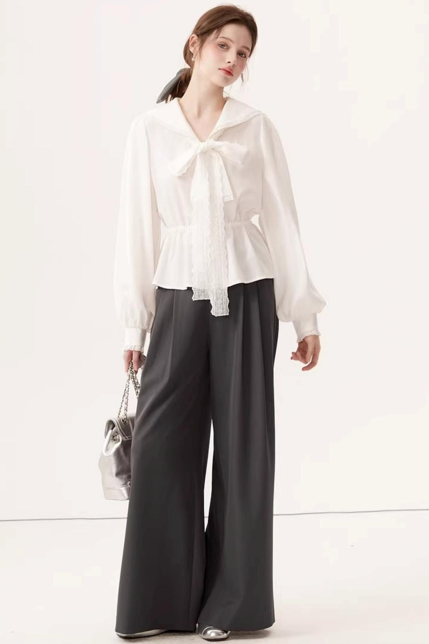 Lyocell Navy Collar Top