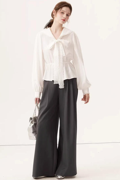 Lyocell Navy Collar Top