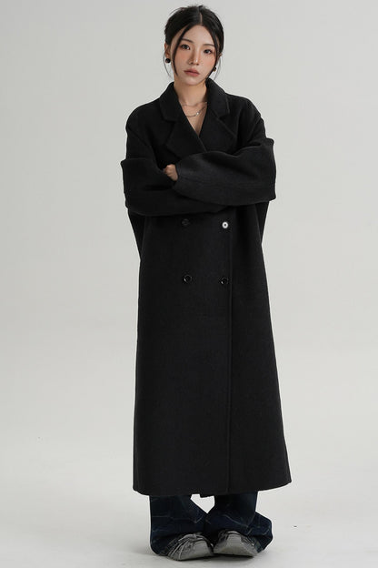 With Suit Collar Long Woolen Coat