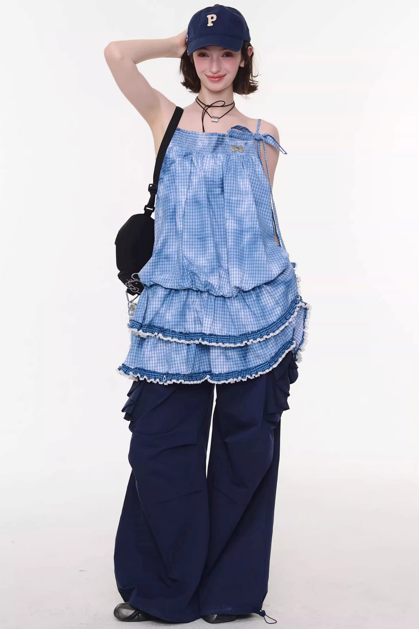 Summer Blue Plaid Lace Dress