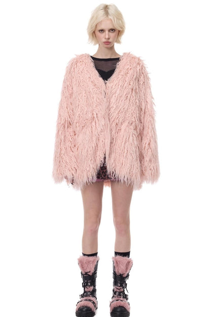 V-Neck Shearling Fur Jacket