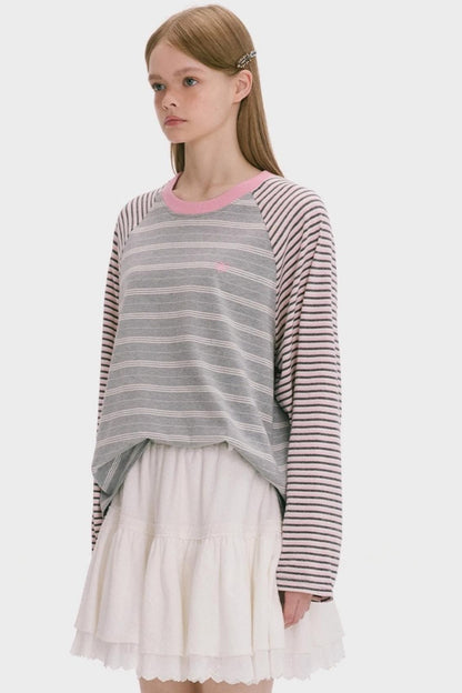 Striped Raglan Sleeve Slim Top