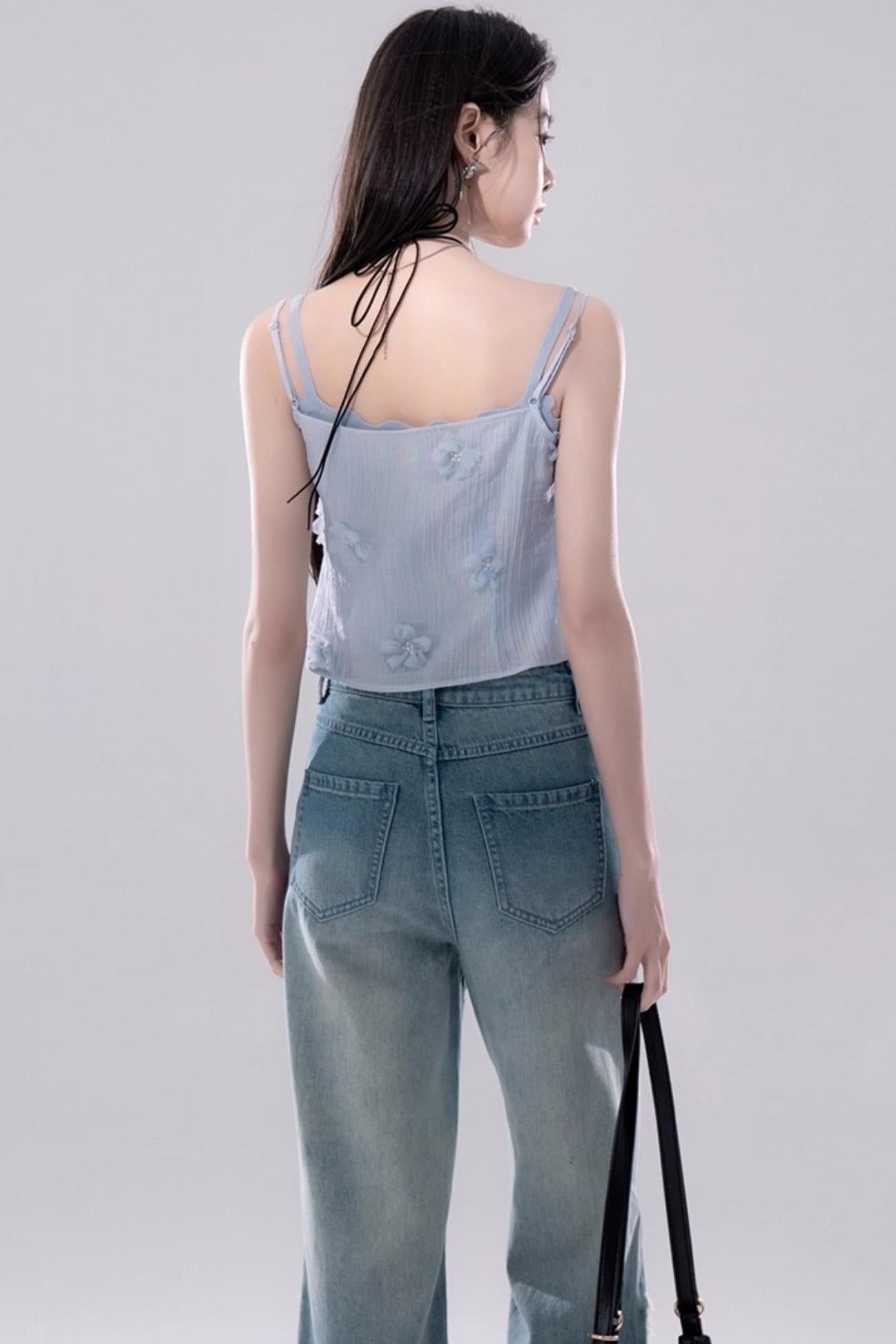 Romantic Blue Flower Cardigan Skirt Set