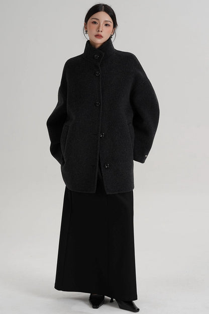 Stand-Up Collar Loose Sleeve Wool Jacket