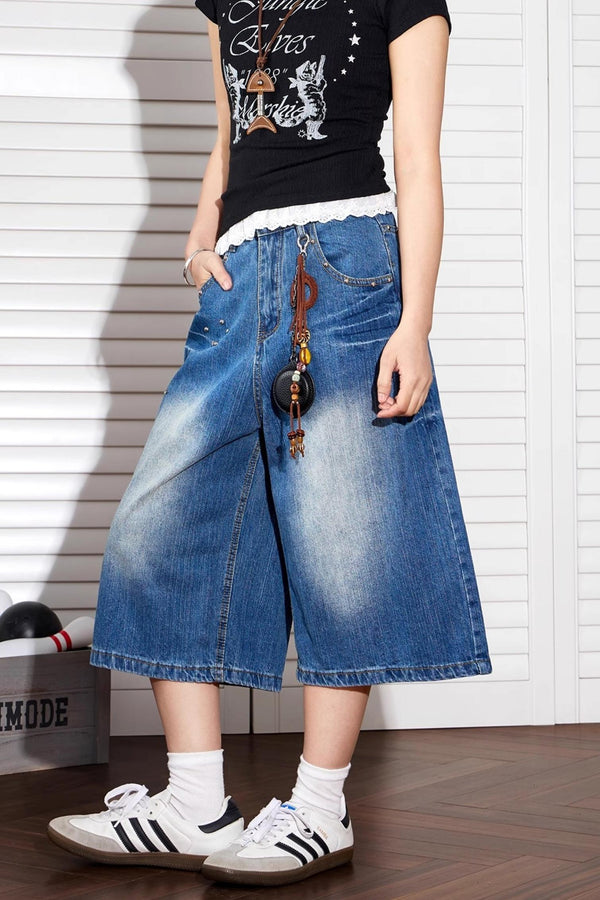 Vintage Wide-Leg Denim Shorts