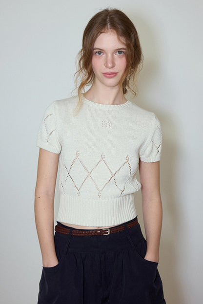 White- Navy Knit Tee