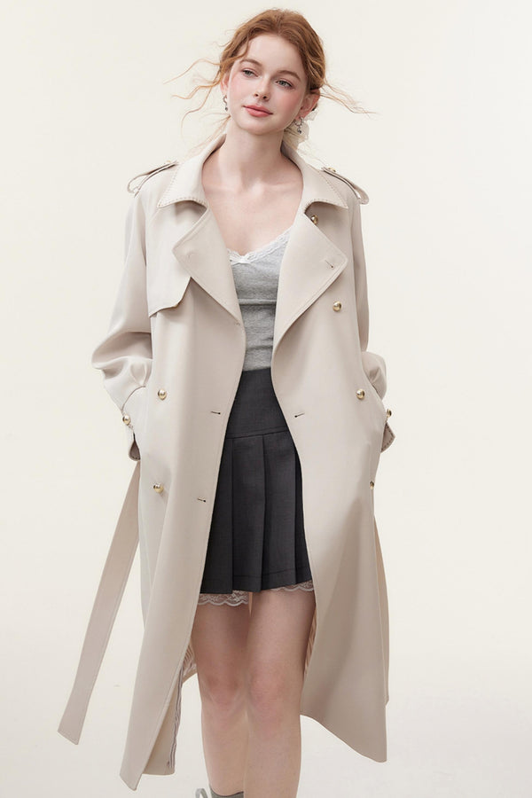 Oatmeal Chic Double-Breasted Trench Coat