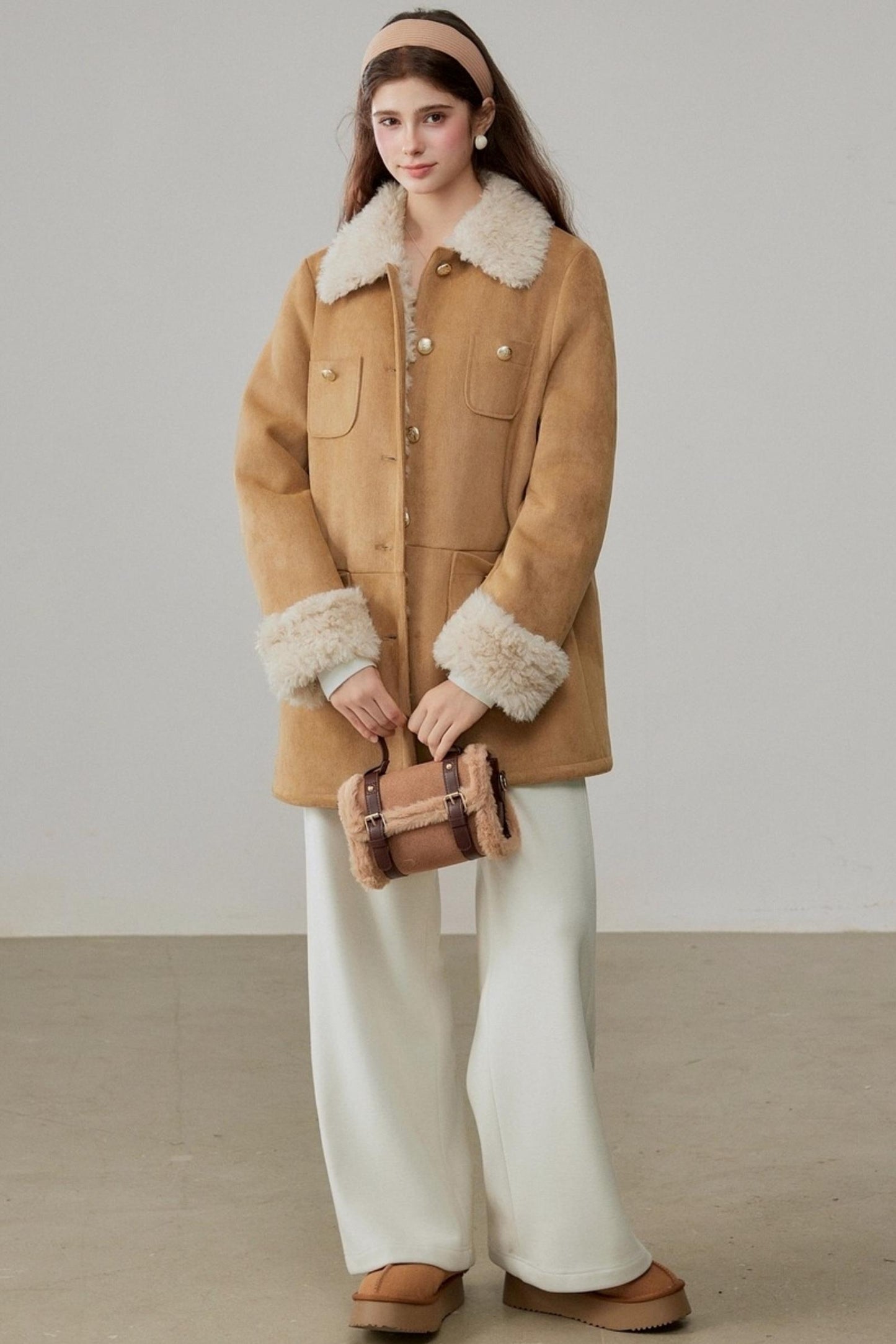 Fur Integrated Suede Winter Jacket