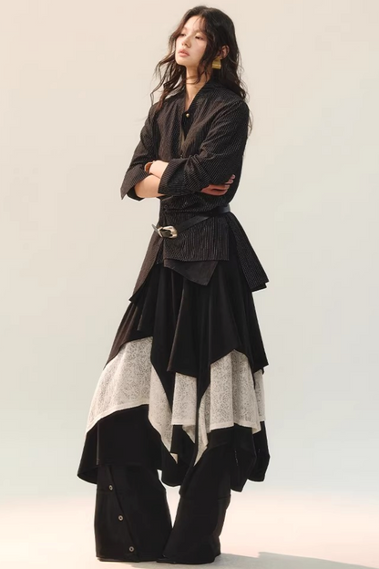 Black Wool Lace Top & Skirt Set-Up