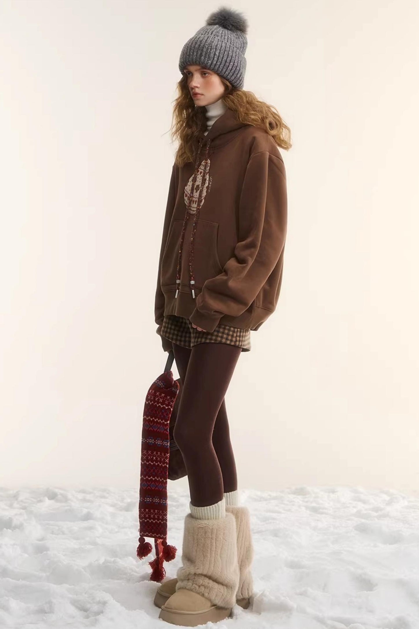 Brushed Fair Isle Hooded Top